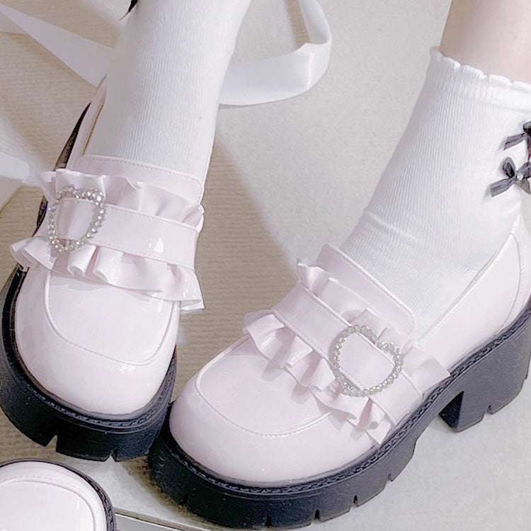 Heart Rhinestone Jirai Kei Elegant Lolita Platforms 3 Colors - Pink - 6