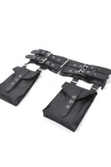 Black Eyelet Buckled Zippered Women's Punk Leather Belt with Side Pouches - Product - 12