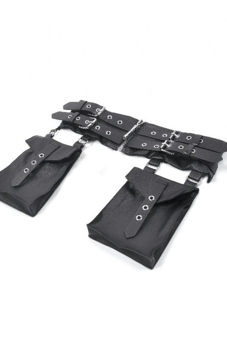 Black Eyelet Buckled Zippered Women's Punk Leather Belt with Side Pouches - Product - 12