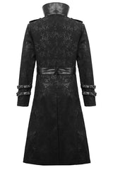 Black Open Collar Printed Belted Long Mens Punk Coat - Product - 8