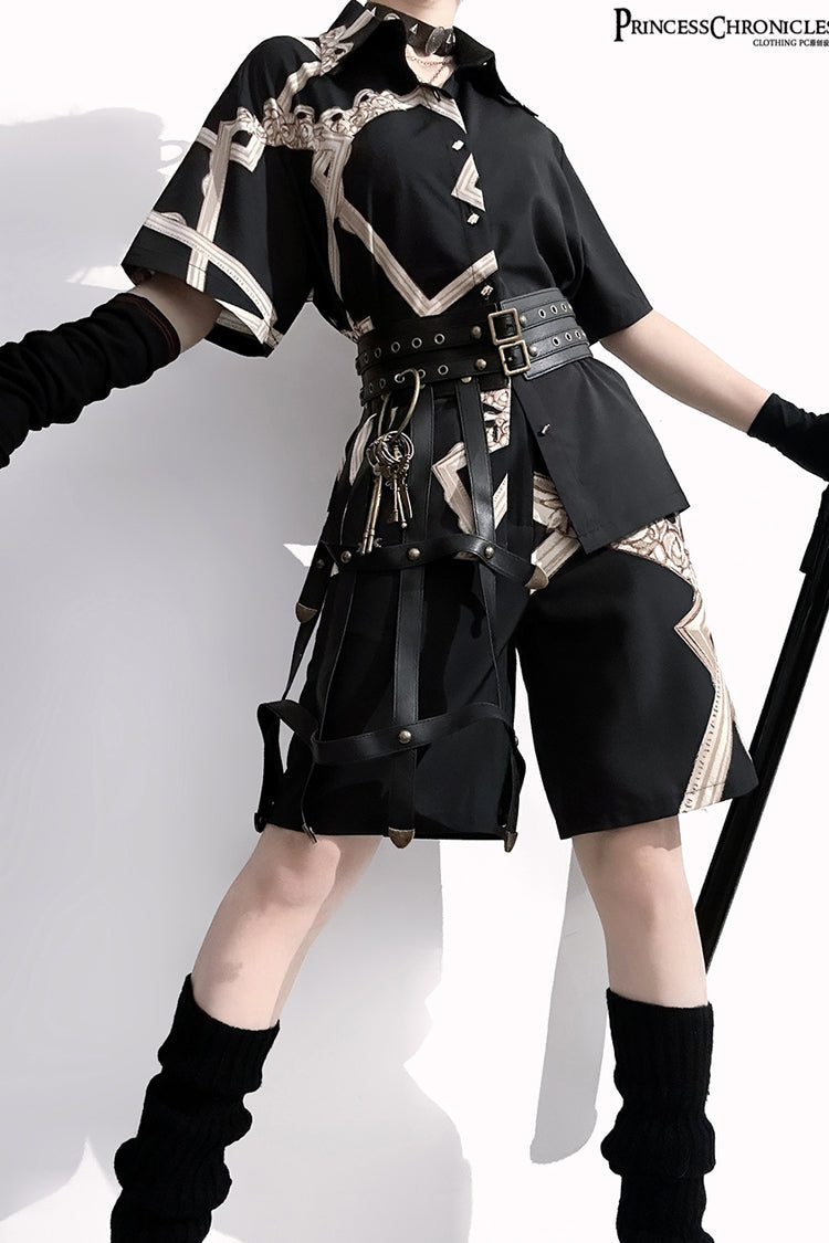 Black [Dream Void Mirror] Print Ouji Fashion Prince Handsome Lolita Shorts - Product - 4
