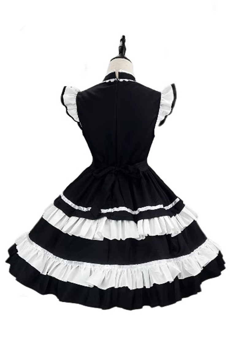 Black/White Love Double-Layered Ruffle Bowknot Sweet Plus Size Chinese Style Lolita Dress Full Set - Product - 4