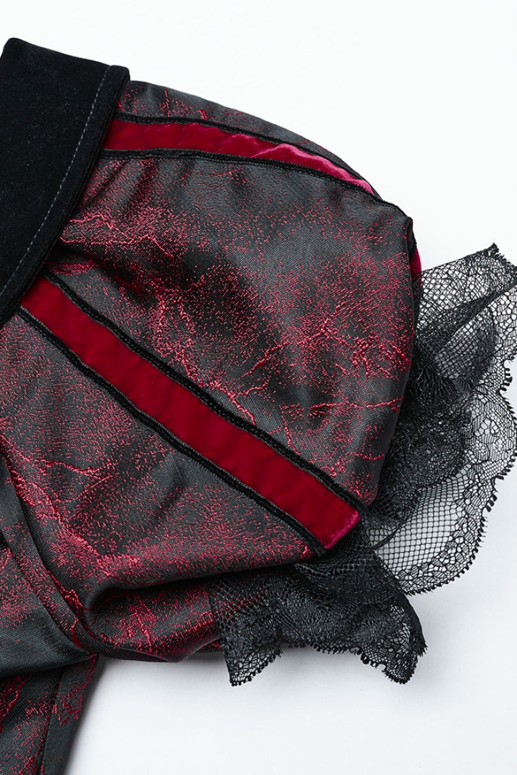 Black/Red Short Puff Sleeves Lace-Up Women's Gothic Dress - Product - 6