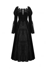 Black Long Puff Sleeves Spliced Lace Lace-Up Women's Gothic Vintage Velvet Wedding Dress - Product - 3