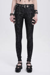 Black Print Cutout Buckle Women's Gothic Pants - Product - 2