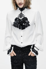 White Chiffon Chest Embroidery Lace Sleeves Mens Gothic Blouse - White - 1