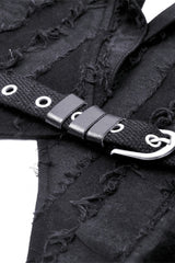 Black Peak Lapel Collar Long Sleeves Irregular Distressed Women's Gothic Punk Coat with Belt - Product - 13