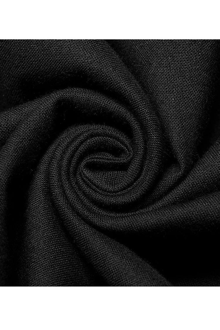 Black Gothic Pure Cotton No Elasticity Neckline Pleats Lace Ruffle Embroidery Tie Rope Design Men's Shirt - Product - 7