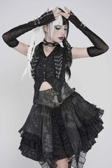 Black Off Shoulder Lace-Up Irregular Chain-Decorated Women's Punk Vest - Product - 9