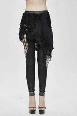 Black Fake Two Pieces Ripped Skirts Sexy Leggings Womens Pants - Black - 1