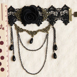 Black Vintage Bride Wedding Rose Flower Lace Pearl Metal Gothic Lolita Armband Bracelet - Product - 6