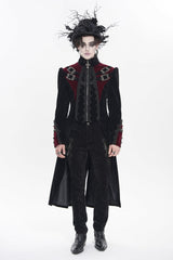 Black Stand Collar Long Sleeves Embroidered Color-Blocked Buckled Zippered Men's Gothic Palace Jacket - Product - 1