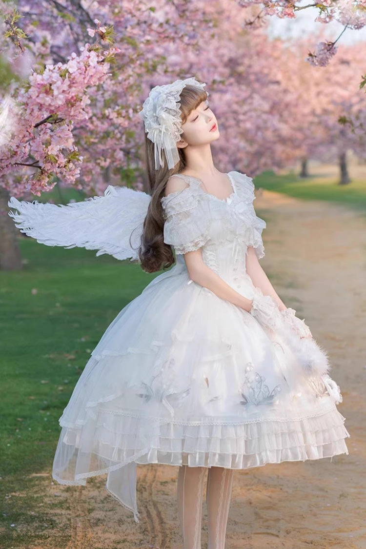 White [Love Is Coming] Multi-layer Ruffle Embroidery Bowknot Sweet Princess Lolita Jsk Dress - Product - 4