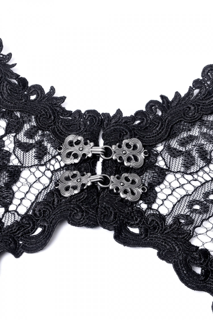 Black Off Shoulder Sheer Lace Long Trumpet Chiffon Sleeves Cut-Out Women's Gothic Capelet - Product - 16
