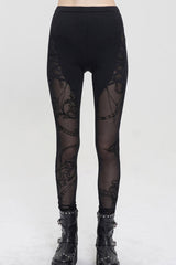 Black Detachable Knitted Fabric Splicing Printing Mesh Women's Punk Leggings - Product - 2