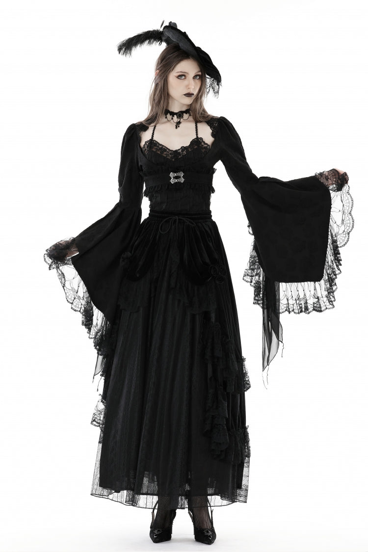 Black Women's Gothic Vintage Long Flared Sleeves Lace Splice Shrug - Product - 6