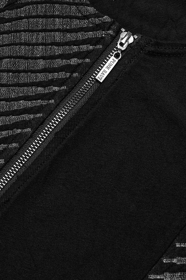 Black Sleeveless Print Asymmetric Zipper Men's Punk Tank Top - Product - 9