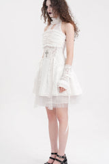 White Cross Halterneck Sleeveless Ruffle Lace Women's Gothic Dress - Product - 6