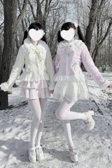 [Diamond Strawberry] Long Sleeves Bow Lace Pearl-Decorated Sweet Jirai Kei Lolita Coat 3 Colors - Product - 10