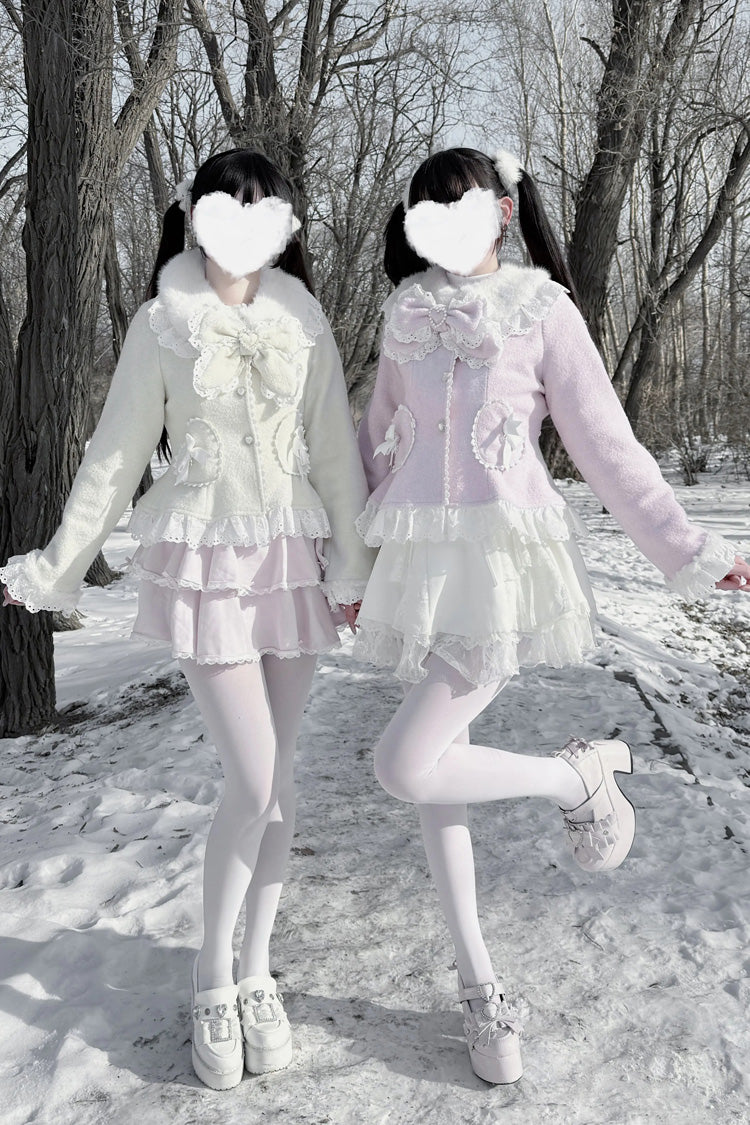 [Diamond Strawberry] Long Sleeves Bow Lace Pearl-Decorated Sweet Jirai Kei Lolita Coat 3 Colors - Product - 10