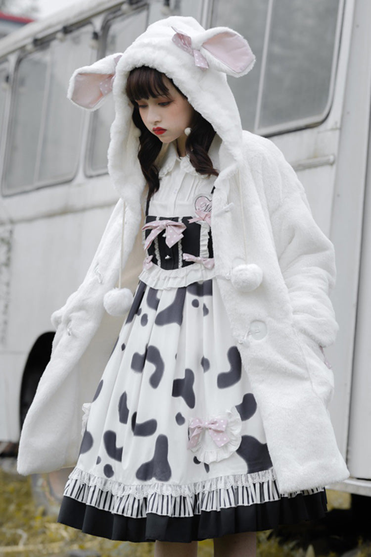 Black/White High Waist Ruffled Milk Pudding Printed Sweet Lolita Jsk Dress - Product - 5