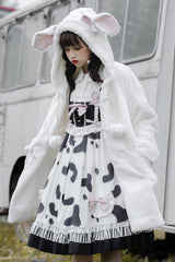 Black/White High Waist Ruffled Milk Pudding Printed Sweet Lolita Jsk Dress - Product - 5