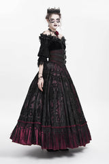 Red Jacquard Embroidery Buckle Tassels Women's Gothic Long Skirt - Product - 7