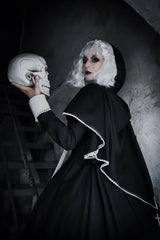 Black [Nun] Long Sleeves Print Stitching Lace Gothic Elegant Lolita Dress - Product - 8