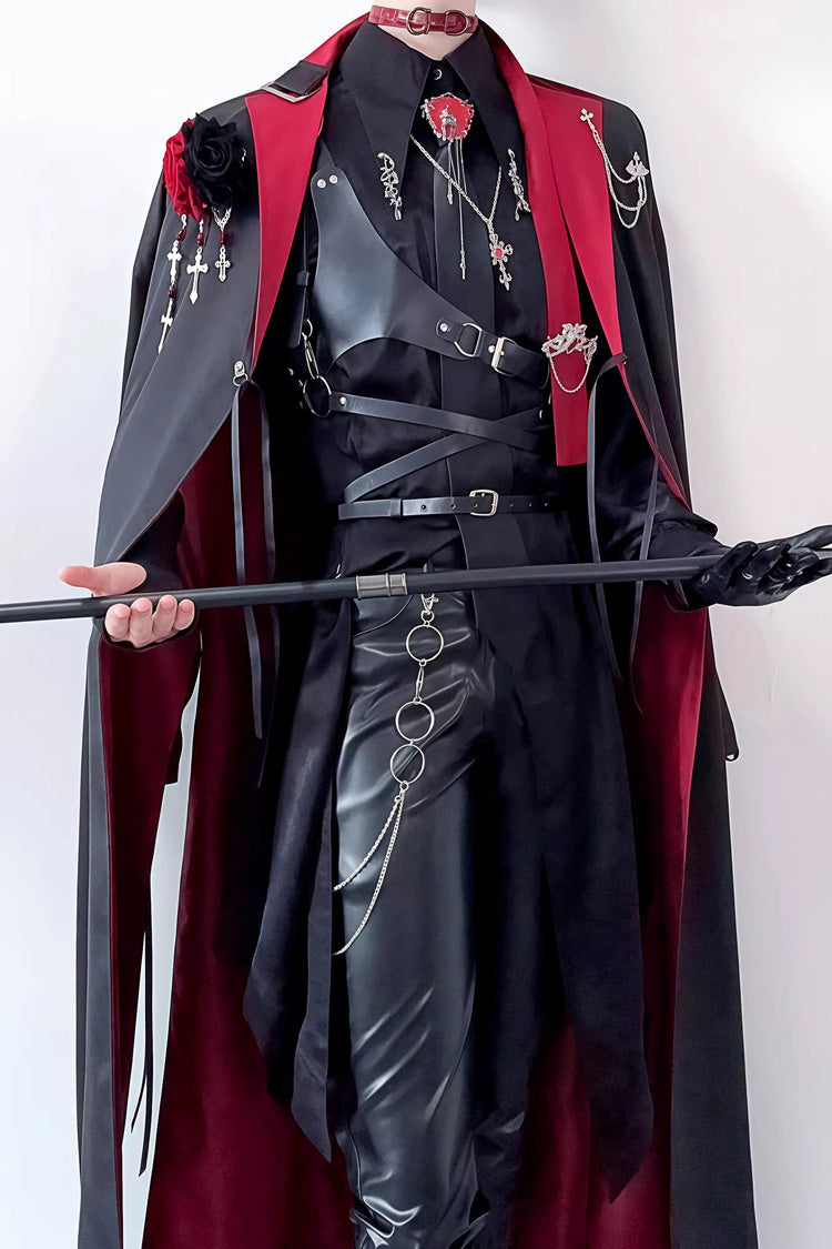 Black/Red [Night Sentinel] Long Sleeves Ouji Gothic Lolita Long Trench Coat - Product - 6
