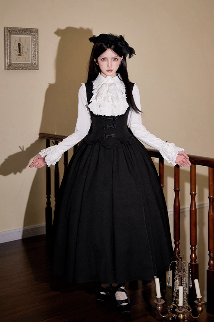Black [Silent Words] Ruffle Bowknot Classic Lolita Jsk Push-Up Dress - Product - 3