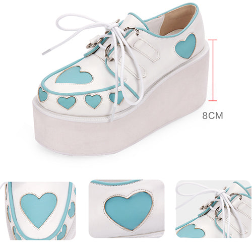 Pink And Blue Cute Heart Pattern Platform Sweet Lolita Shoes - Product - 4