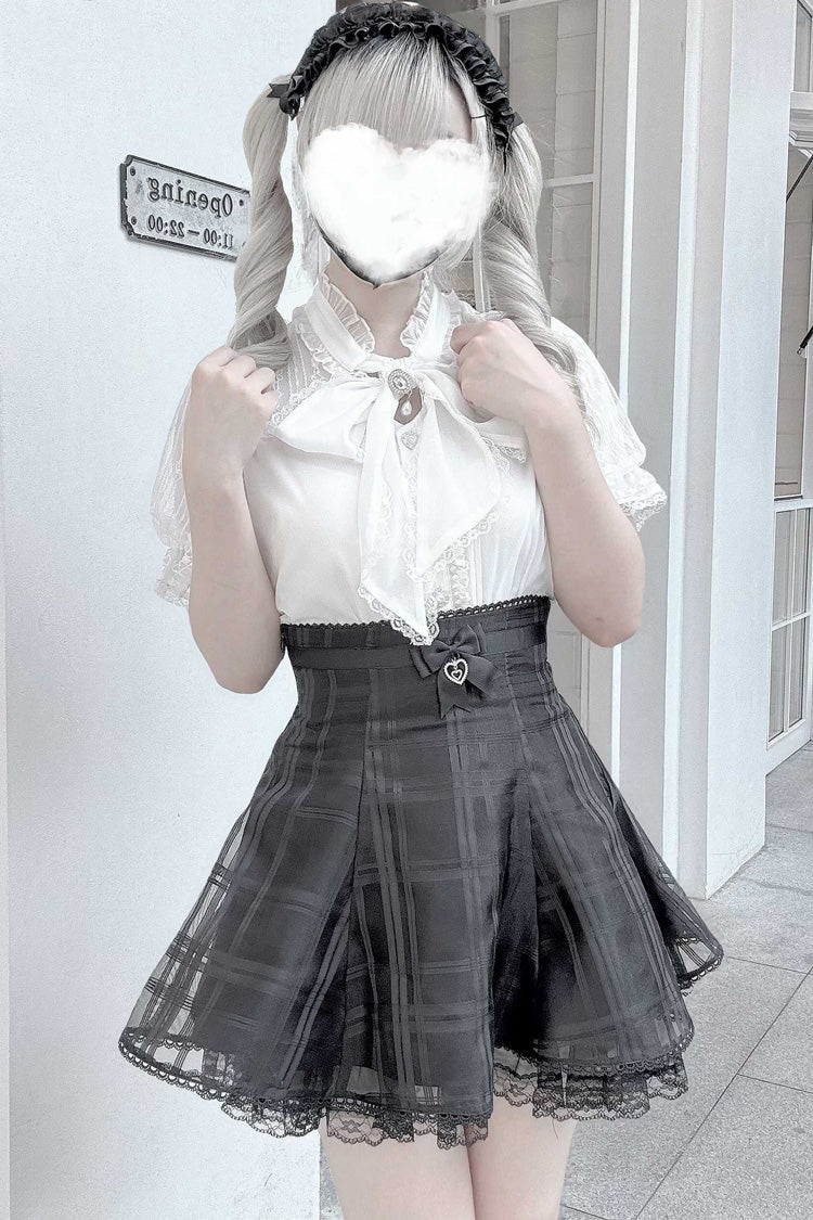 [Light Snow] Plaid Bowknot Sweet Jirai Kei Japanese Skirt 3 Colors - Product - 5