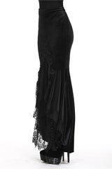 Black Velour Lace Spliced Women's Gothic Mermaid Maxi Skirt - Product - 11