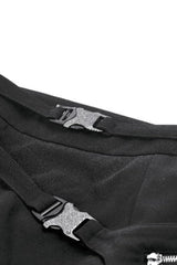 Black Strap Buckled Women's Punk Eyelet High-Slit Midi Skirt with Detachable Pocket - Product - 13