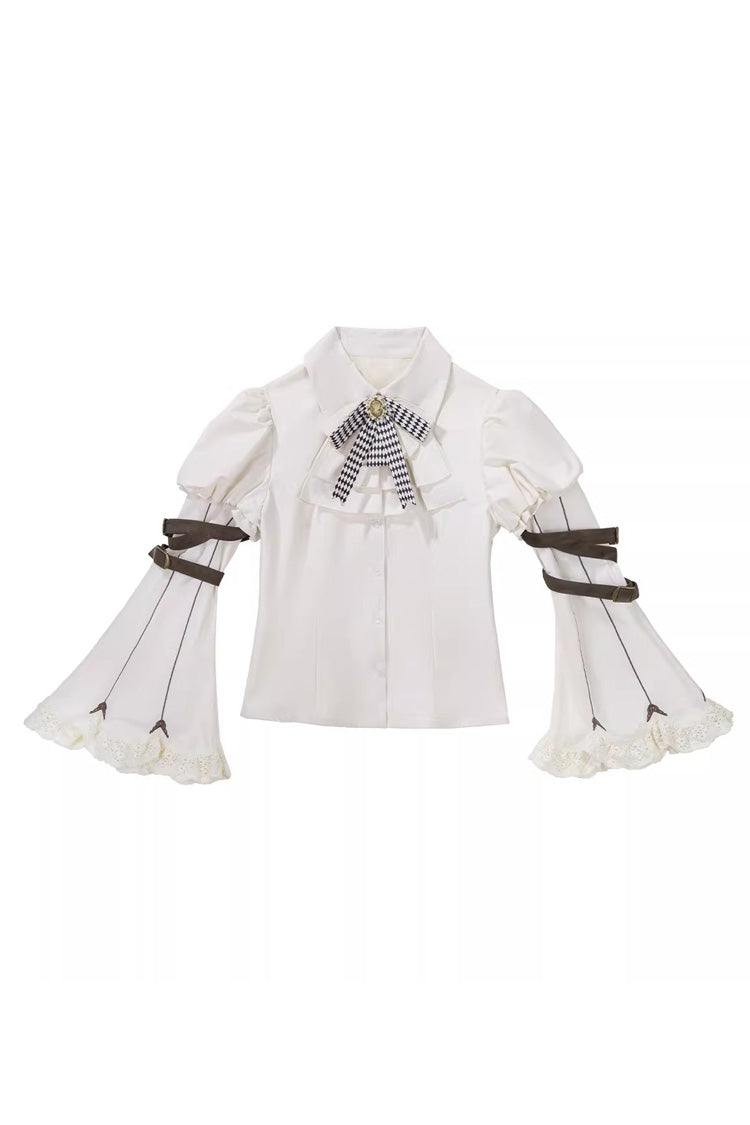 White/Brown [Time Capsule Pirate Style] Long Sleeves Ruffled Irregular Gothic Vintage Elegant Lolita Skirt Set - Blouse(Only) - 10