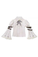 White/Brown [Time Capsule Pirate Style] Long Sleeves Ruffled Irregular Gothic Vintage Elegant Lolita Skirt Set - Blouse(Only) - 10