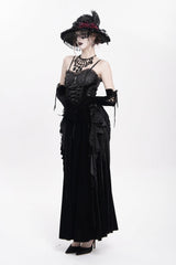 Black Sleeveless Ruffle Lace-Up Plumed Women's Gothic Long Slip Dress - Product - 6