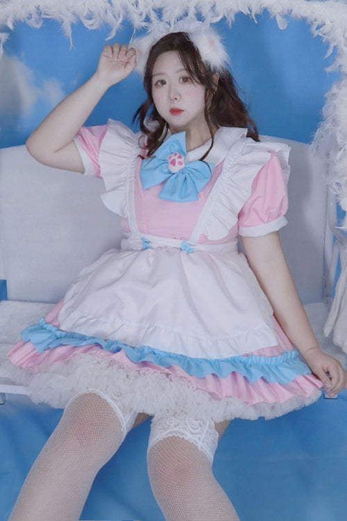 Pink Lapel Collar Ruffled Short Sleeves Plus Size Sweet Lolita Dress - Product - 2