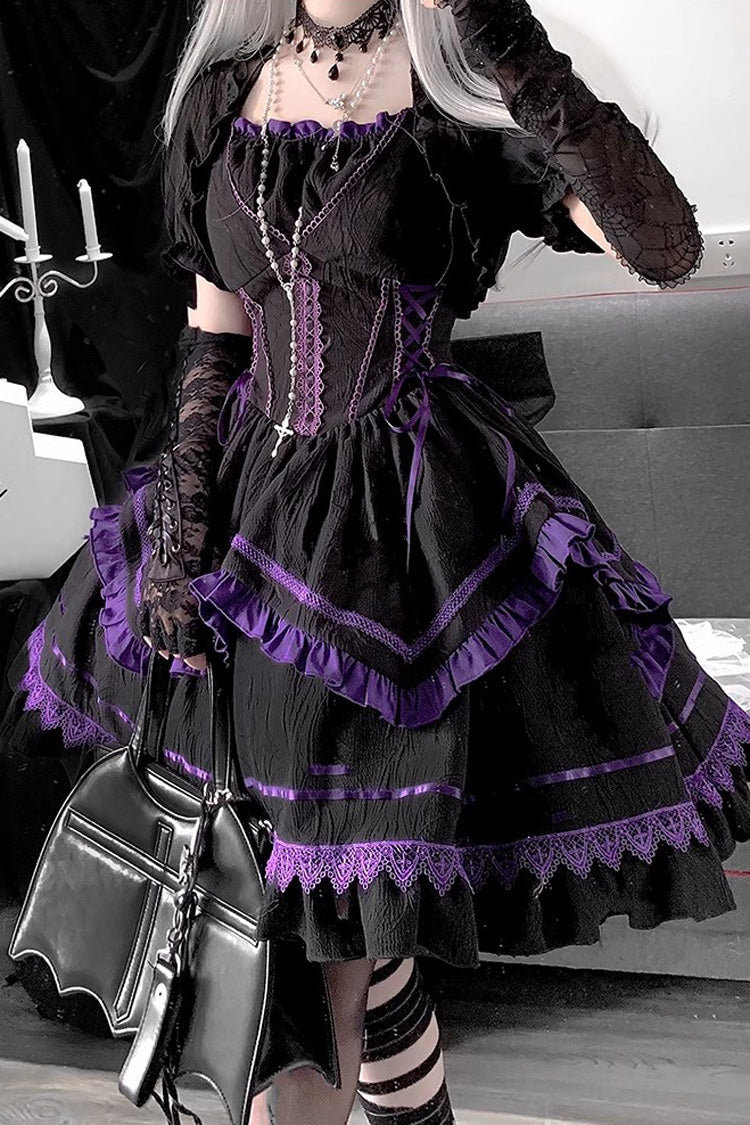 Black/Purple Seine River Multi-layer Ruffle Ballet Style Gothic Lolita Jsk Dress - Product - 4