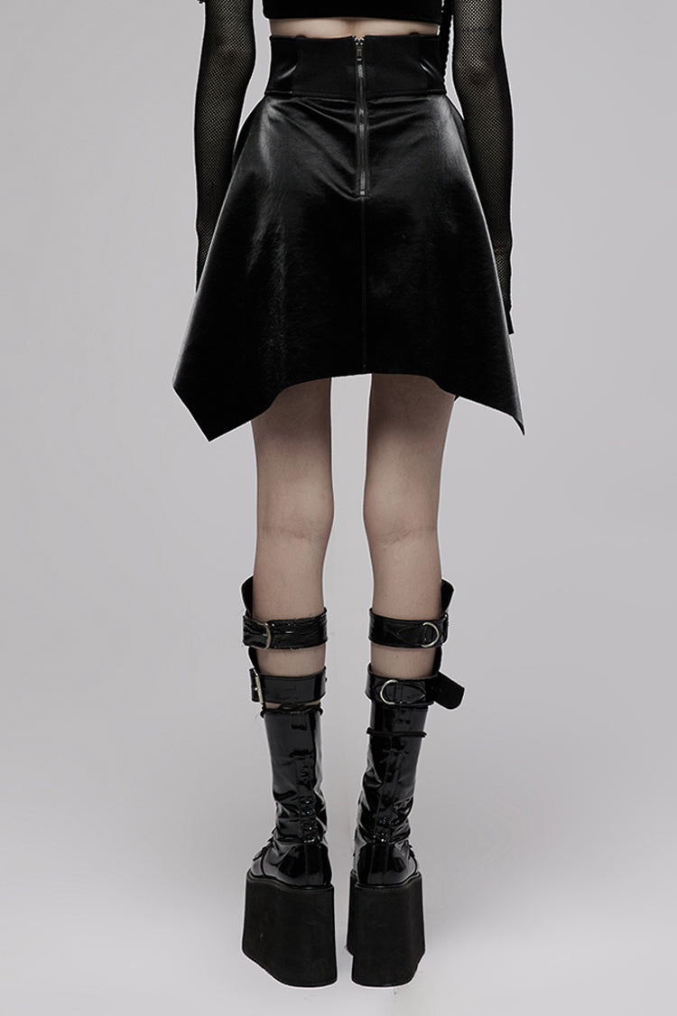 Black Glossy Cortex Waist Seal Square Hem High Waist Women's Gothic Skirt - Product - 3