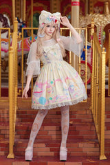 [Macaron Dolly House] Sleeveless Print Bowknot Lace-Up Sweet Lolita Jsk Dress 3 Colors - Product - 4