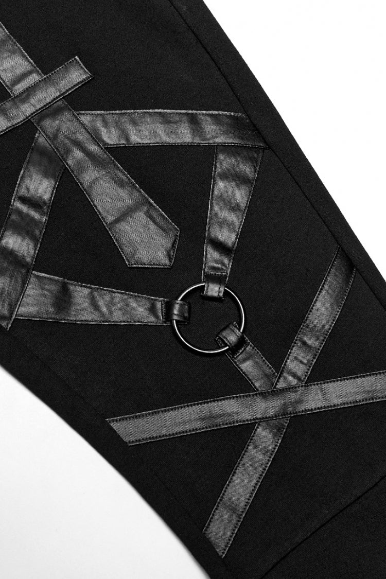 Black Cross Stitching Metal Ring Women's Steampunk Flared Pants - Product - 5