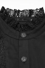 Black Stand Collar Long Puff Sleeves Stitching Lace Men's Gothic Blouse - Product - 4