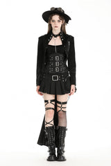 Black Long Sleeves Spliced Lace-Up Women's Gothic High Low Faux Leather Long Tail Jacket - Product - 5