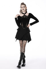 Black Halterneck Long Sleeves Eyelet Mesh Splice Women's Punk Crop Top - Product - 7