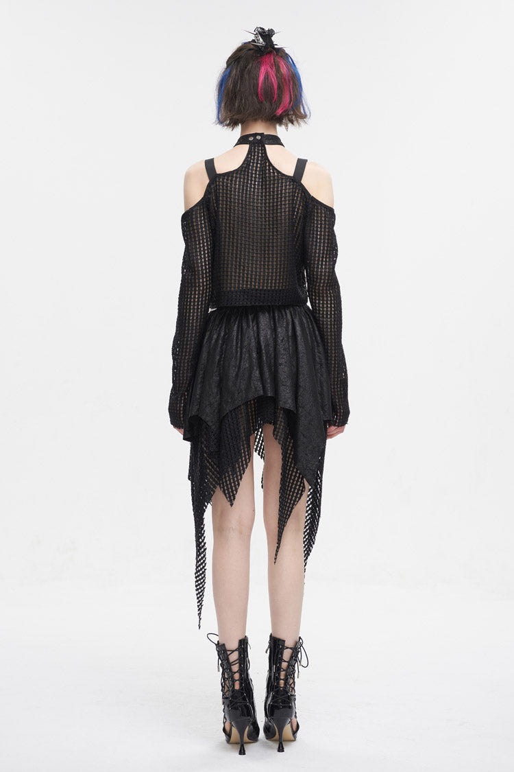 Black Off Shoulder Buckle Sheer Crop Women's Punk Shirt - Product - 6