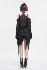 Black Off Shoulder Buckle Sheer Crop Women's Punk Shirt - Product - 6