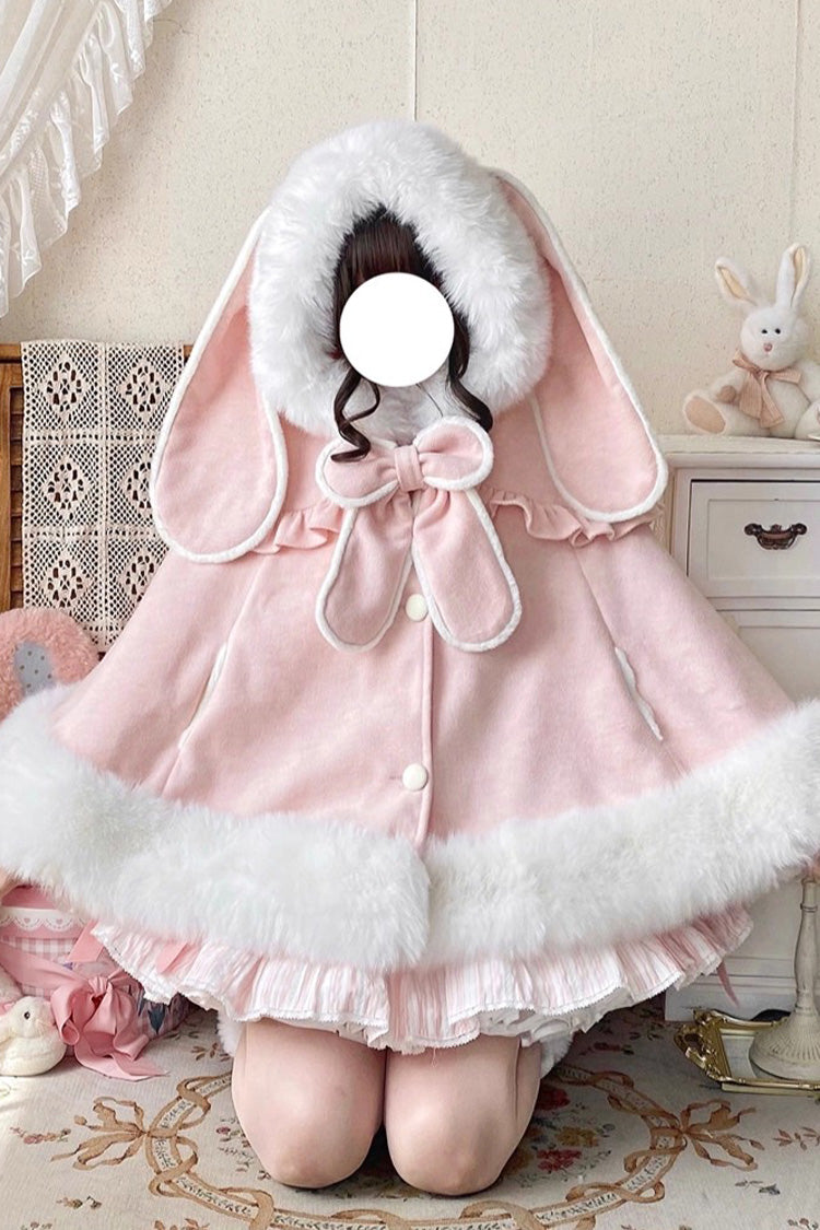[Woolen Rabbit Ears] Bow Lop-eared Rabbit Sweet Lolita Cloak Coat - Product - 2