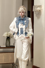 White [Moonlit Paladin Prince] Ruffle Embroidery Bowknot Classic Prince Handsome Ouji Lolita Set - Product - 11