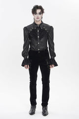 Black Cross Spider Turn-down Collar Long Trumpet Sleeves Printed Lace Men's Gothic Shirt - Product - 2